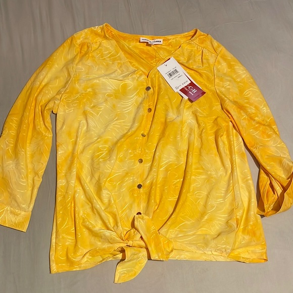 Hudson Harper Stretch Yellow Button Down and Tie Up Shirt Wavy Pattern S - Picture 1 of 6
